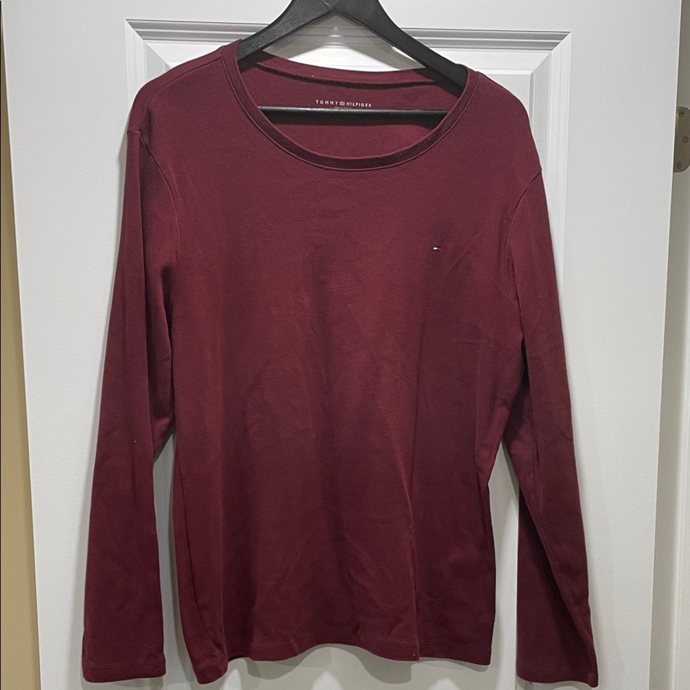 Tommy Hilfiger Women's Deep Red Long Sleeve Tee